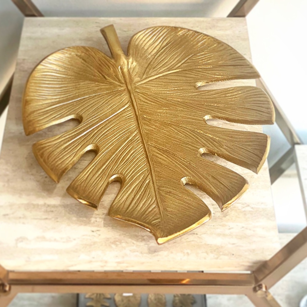 Gold Wide Leaf Tray/Plate 13” metal
